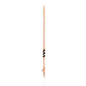 Elegant Women's Classic Rose Gold Plated 14K Yellow Gold Black Beaded <b>Long</b> <b>Necklace</b> Floral Drop Pendant Lab Grown Cut Diamonds - Product Image 3