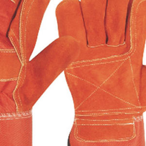 Gants de travail en cuir de vachette orange avec double renfort, pouce volanté, anti-coupure, pour soudure et usage industriel hivernal - Product Image 6