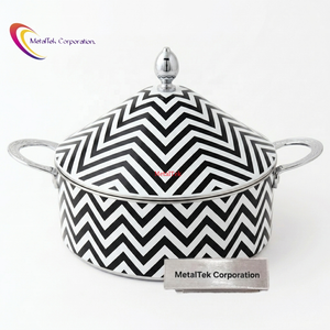 Luxury Chevron Print Enamel Hot Pot Silver Handles Food Warmer Large Capacity Serving Dish Customizable Design Modern Casserole - Product Image 1