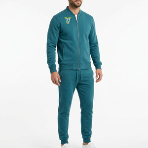 Ensemble de survêtement pour homme, couleur turquoise, fermeture éclair, col montant, vêtements de sport, 100% coton, logo personnalisé, entraînement et loisirs, vente en gros - Product Image 5