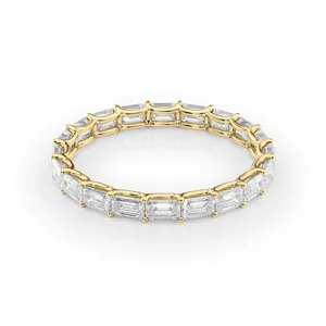 Aranique Emerald East West Lab Grown <b>Diamond</b> Eternity <b>Ring</b> IGI Certified - Product Image 1