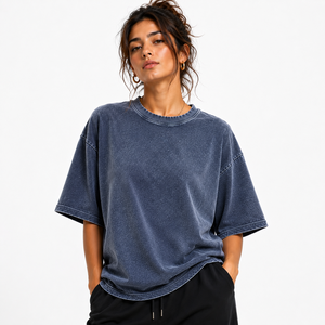 T-shirt ample en coton épais pour femme, style streetwear, teint en pièce, vert olive uni, délavage effet pierre, épaules tombantes, coupe carrée, vintage - Product Image 5