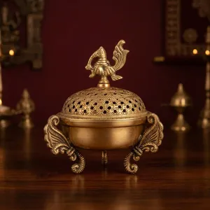 Brûleur d'encens décoratif en laiton avec motif paon pour la Pooja, le temple et la décoration intérieure – Idéal pour la salle de prière - Product Image 5