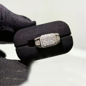 Men's Hip Hop Cluster Moissanite Diamond Engagement <b>Ring</b> Rhodium Plated 925 Sterling Silver Pinky <b>Ring</b> with <b>Iced</b> Out Jewelry - Product Image 1