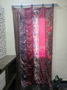 Traditional Chinese Style Handmade Vintage Silk Sari Patchwork Customizable Tab Top Translucent Door Drape Recycled Sari Curtain - Product Image 4