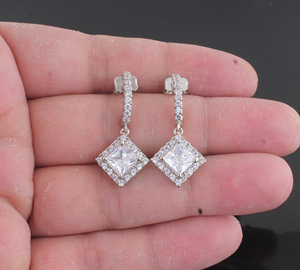 Handmade 925 <b>Silver</b> Plated Gemstone <b>Earrings</b> For Women Minimalist Style CZ Stone Boho Drop <b>Dangle</b> <b>Earring</b> Wholesale - Product Image 2