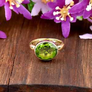 Natural <b>Peridot</b> Round Shape Gemstone Statement <b>Ring</b> 18K Plated Vermeil Sterling Silver Fashion August Birthstone Fine <b>Ring</b> - Product Image 4