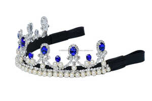 สายคาดคิ้วม้าสุดหรูสายรัดคริสตัลสีน้ำเงินและมงกุฎมุกสำหรับการแสดงขี่ม้าเครื่องประดับม้า - Product Image 2