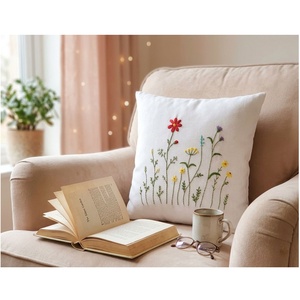 Funda de Almohada Cuadrada Bordada Personalizada al por Mayor, con Diseño de Flores Silvestres, Estilo Marino, Vintage, 100% Algodón, para Hotel y Hogar - Product Image 1