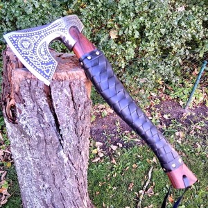 Hacha Ancha Estilo Vikingo, Hoja de Acero Forjado, Mango de Madera, Cabeza Barbuda, Herramienta para Talar Árboles - Product Image 6