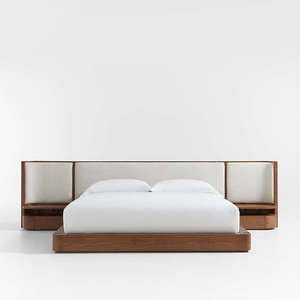 Luxury Extended Headboard <b>Bed</b> Integrated Nightstands Modern Solid Hand Carved Platform <b>Bed</b> King <b>Size</b> Hotel Bedroom Furniture - Product Image 1