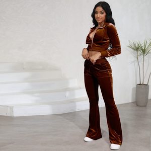 Nouvel arrivage : Survêtement en velours personnalisé pour femme – Ensemble 2 pièces avec veste zippée et pantalon en velours – Vêtements pour femme - Product Image 6