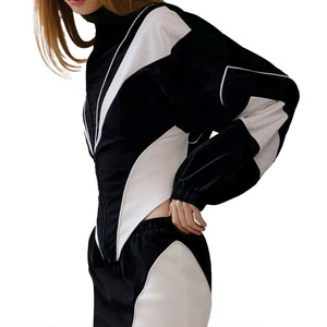 2026 Women Cropped Windbreaker Tracksuit Set Zip Jacket Mini <b>Skirt</b> Contrast Panel Custom OEM Wholesale Activewear Men's Jackets - Product Image 6