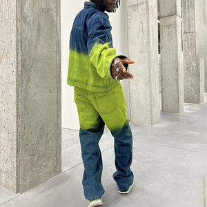 Conjunto de Chaqueta y Pantalones Cargo de Mezclilla para Hombre, Estilo Vintage Lavado, Personalizado de Fábrica - Product Image 2