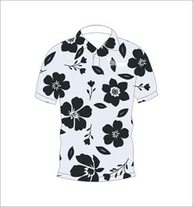 เสื้อโปโลชายสีดำขาวลายดอกไม้ พิมพ์ลายทั้งตัว แขนสั้น สไตล์ลำลอง เสื้อโปโลสำหรับตีกอล์ฟ - Product Image 3