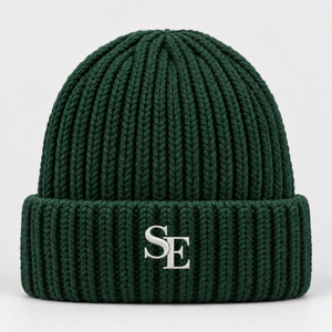 Premium Heavyweight Fisherman Rib Knit <b>Beanie</b> Dark Forest <b>Green</b> Winter Hat Custom Embroidery Warm Winter Wholesale - Product Image 1
