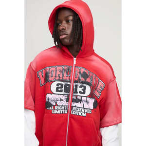 เสื้อฮู้ดซิปพรีเมียมคุณภาพสูงสำหรับผู้ชาย ผ้าคอตตอนผสมเนื้อหนา พิมพ์ลายสกรีน แขนสองชั้น ซิปแบบรูดขึ้น - Product Image 3