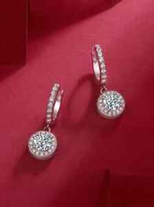 Round Cut Dangle Drop <b>Earrings</b> for Women New Fashion Luxury Crystal Moissanite 925 Sterling Silver Halo Diamond <b>Earrings</b> - Product Image 5