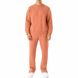Ensemble sweat-shirt et pantalon pour homme, couleur unie, col rond, coupe classique, décontracté, automne, longueur intégrale, 100% coton, respirant, poids moyen - Product Image 3
