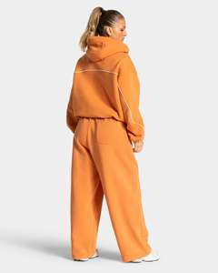 Pantalones Deportivos Extra Grandes para Mujer, Diseño de Contraste en Color Pumpkin, Felpa de Algodón, Cintura Elástica, Bolsillo Trasero, Calidad Premium, Estilo Jogger de Pierna Ancha - Product Image 6