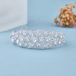 Elegante Brazalete de Diamantes Redondos y en Forma de Pera, Brazalete de Diamantes de Oro Blanco Creados en Laboratorio, Joyería Fina para Mujer - Product Image 1