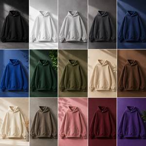 เสื้อฮู้ดผู้ชายทรงโอเวอร์ไซส์ สีพื้น ผ้าฝ้ายฟลีซ สวมใส่สบายๆ สำหรับฤดูใบไม้ร่วง ทรงปกติ มีกระเป๋า - Product Image 2