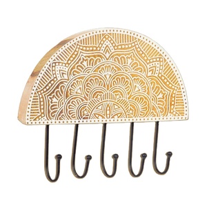 Porte-clés Boho Chic mural dernier organisateur de bijoux avec 5 crochets naturel brut manguier bois courbé à la main - Product Image 1