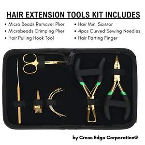 Kit Profesional de Pinzas para Extensiones de Cabello de Acero Inoxidable Negro con Mini Tijeras, Agujas Curvas y Herramienta de Gancho para Uso en Salón - Product Image 2