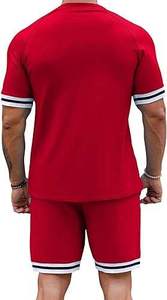 Ensemble 2 pièces pour homme, couleur rouge unie, été, nouveau, respirant, t-shirt à manches courtes, short, décontracté, sport, streetwear, coton, élasthanne - Product Image 2