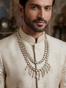 Designer Kundan Polki Groom Mala <b>Necklace</b> for Men Traditional Wedding Sherwani <b>Necklace</b> Ethnic Baraat Jewelry Statement Mala - Product Image 2