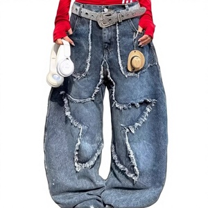 Jeans Holgados de Diseñador para Hombre, de Alta Calidad, Lavado Oscuro, con Parches Bordados, Estilo Desgastado, para Invierno/Primavera, 100% Algodón - Product Image 1