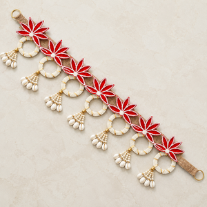 Handmade Red Floral Door Toran Burlap Pearl Shell Tassel Hanging Diwali Puja <b>Wedding</b> Entrance Home Decor Gift Traditional - Product Image 5