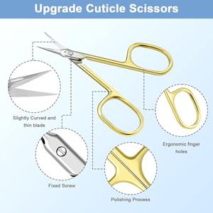 Ciseaux à cuticules professionnels en acier inoxydable à lame courbée 9,5 cm pour droitiers avec manche en acier durable - Product Image 1