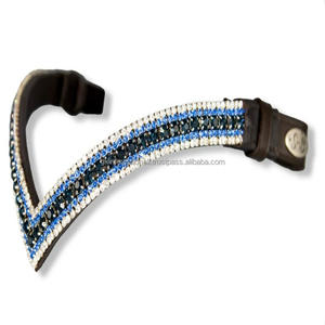 Banda de cejas de caballo de cuero ecuestre en forma de V al por mayor con cristales azules y blancos de cinco filas cristales brillantes de diamante ostentosos - Product Image 2