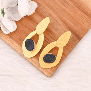 Natural <b>Black</b> <b>Onyx</b> Druzy Gemstone Brass <b>Earrings</b> Gold Plated Handmade Jewelry for Women Wholesale Lot 10 Pairs - Product Image 4