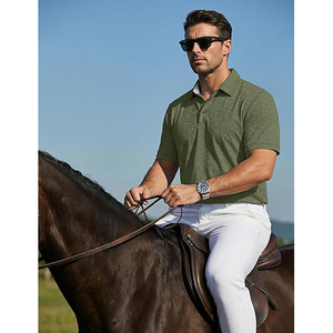 Chemises de golf pour hommes, rayées, col contrasté, 220G coton polyester, vêtements de golf - Product Image 4