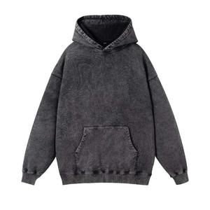 เสื้อฮู้ดดี้โอเวอร์ไซส์ผู้ชาย ผ้าฝ้าย 100% เฟรนช์เทอร์รี่ สีน้ำเงินล้วน ลุคสบายๆ มีกระเป๋า เหมาะสำหรับใส่ในฤดูใบไม้ร่วง - Product Image 4
