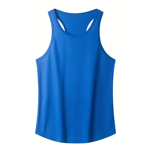 Camisetas sin Mangas para Hombre al por Mayor, Color Azul, para Gimnasio y Fitness, 220 GSM, Chaleco Largo Deportivo Informal con Servicio OEM - Product Image 1