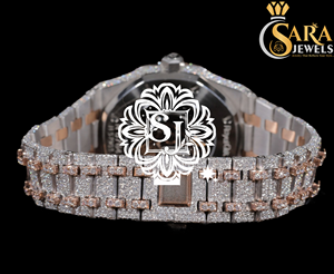 Lujoso reloj automático de moissanita de dos tonos con diamantes, esfera marrón de oro rosa, edición limitada, estilo de moda de lujo - Product Image 2