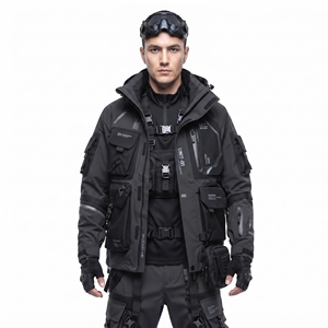 Ensemble veste tactique et pantalon cargo pour homme 2024, style techwear, streetwear urbain, cyberpunk, multi-poches, imperméable, vêtements utilitaires d'extérieur - Product Image 4