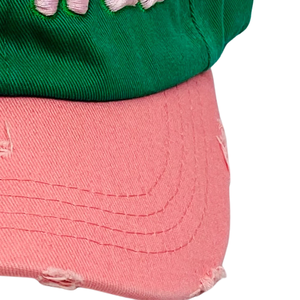 Skee Wee Green Pink <b>Hat</b> Embroidered Letter Baseball <b>Cap</b> Two Tone Adjustable Cotton Headwear Casual Fashion Vintage Style <b>Hat</b> - Product Image 3