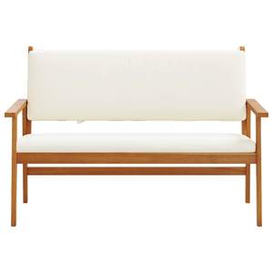 Banc de jardin en bois d'acacia massif blanc crème avec coussin, bancs de patio - Product Image 4