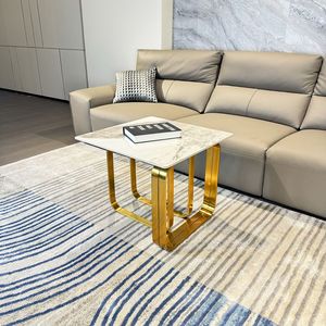 Tavolo rettangolare con struttura in metallo dorato con Console in pietra sinterizzata da salotto - Product Image 2