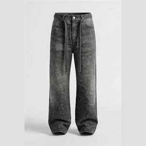 Jean en denim coupe droite délavé foncé pour homme, taille haute, coupe classique, en coton, style décontracté, pantalon d'automne - Product Image 5
