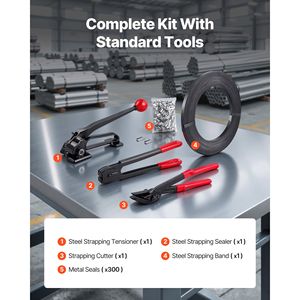 Kit de flejado de PET de alta resistencia - Cintas de flejado de 600 pies, 300 sellos metálicos, herramienta manual de embalaje de palets de 12 mm de ancho - Product Image 2