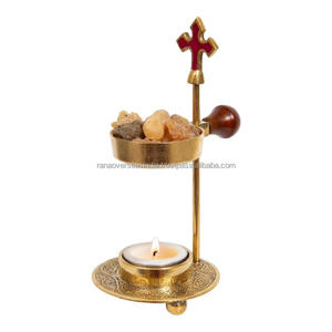 Brûleur d'encens chrétien réglable en laiton avec chauffe-résine en forme de croix pour bougie chauffe-plat ou charbon de bois aux meilleurs prix - Product Image 1