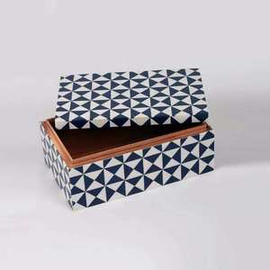 Geometric Pattern <b>Wood</b> Storage Box With Hinged Lid Rectangle Shape For Organizing Accessories - Product Image 3