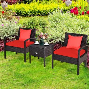 Set di mobili da giardino in vimini di rattan PE in 3 pezzi con cuscini lavabili e rimovibili - Product Image 5