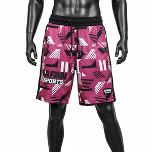 Shorts de sport pour homme en mesh de haute qualité, tissu polyester mesh, imprimé abstrait bordeaux et blanc, logo personnalisé, shorts de sport pour homme. - Product Image 1