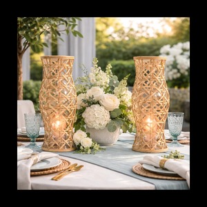 Juego de 2 Portavelas de Ratán, Adecuados para Balcón o Patio, Iluminación Decorativa, Ambiente de Spa y Bienestar, Hechos en India - Product Image 6